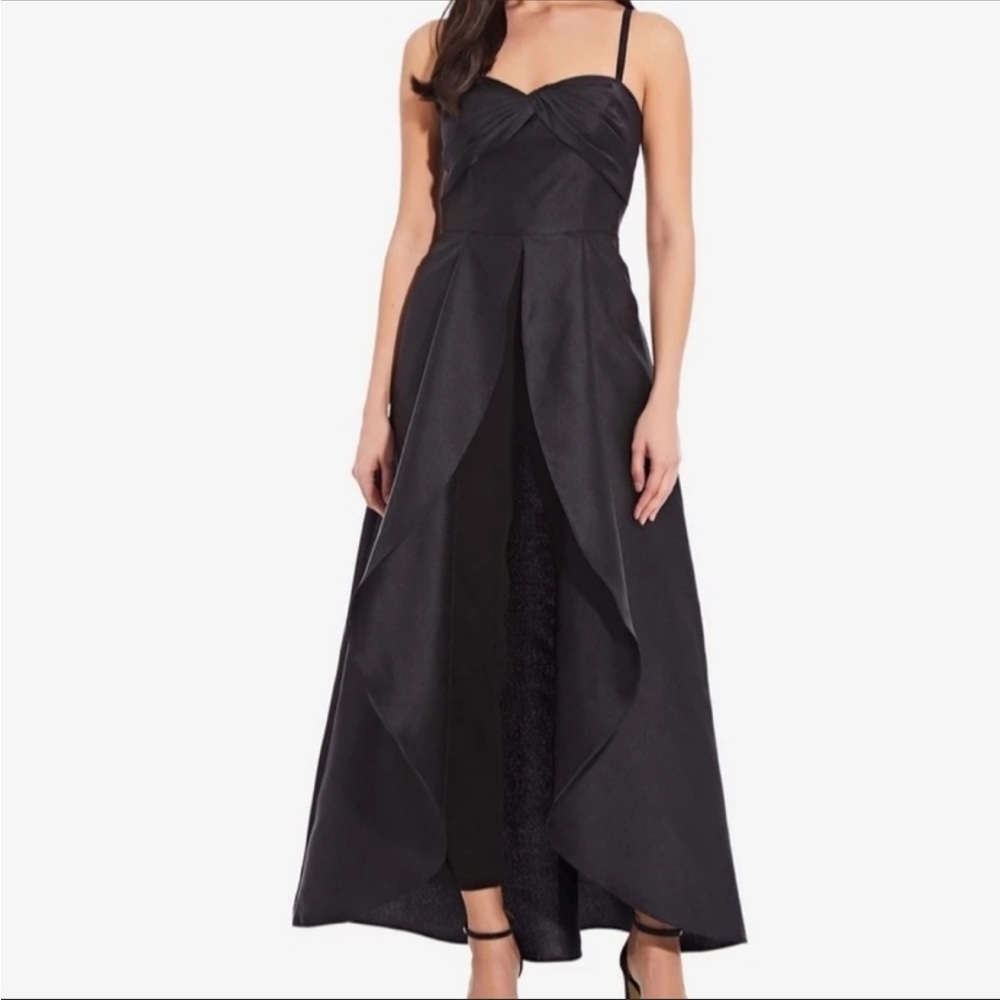NEW Adrianna Papell Black Mikado Crepe Jumpsuit with Ballgown Overlay NWT size 4